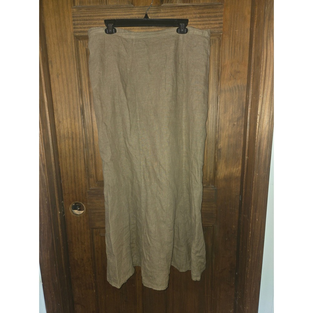 Mosaic Women 100% Linen Maxi Skirt khakiki Elastic Waist Boho Casual Long
